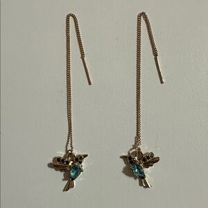 Hummingbird‎ Dangle Earrings - blue & black